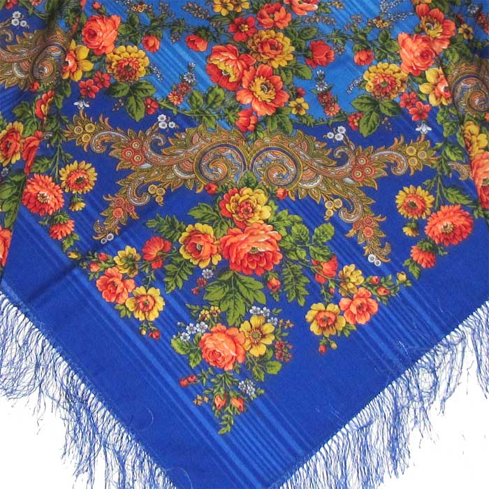 Pavlovsky-Posad Shawl Elegant (Iziskanniy) Blue - Russian Woolen Shawls ...