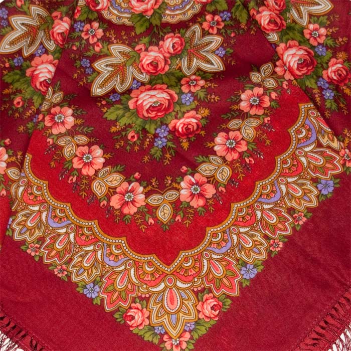 Romantic Wool Shawl Red - Russian Pavlovskiy Shawls