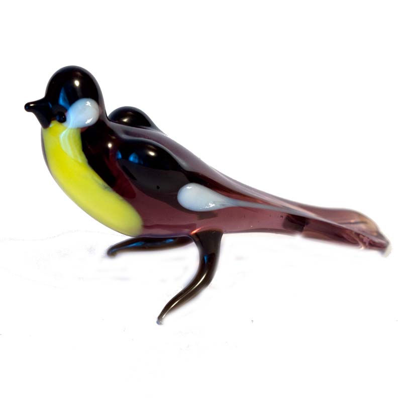 Glass Blue Tit Figurine - Blown Glass Bird - Russian Glass Figurines.