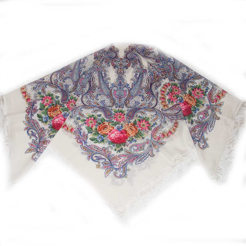 Сон бабочки 1463-1 павловопосадский платок. Платок сон бабочки белый.