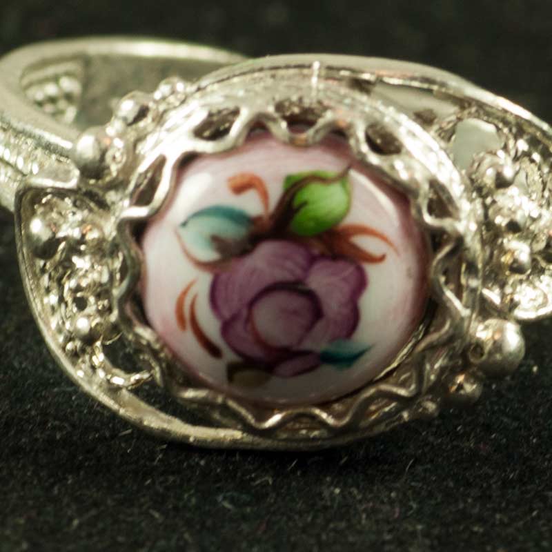 Enamel Ring Crimson Flower Pink in Finift Jewelry Enamel Rings category
