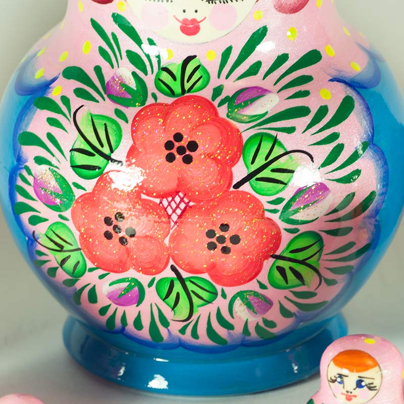 Matryoshka Red Poppies on Blue in Nesting Dolls Flowers  category