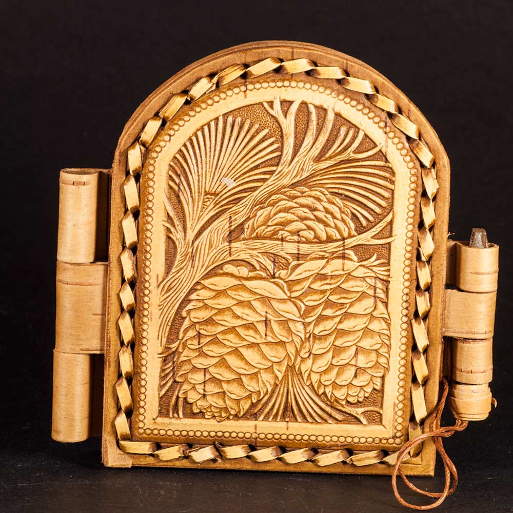 Woman Pocket Mirror Cedar Cones in Birch Bark Crafts Compact Mirrors category