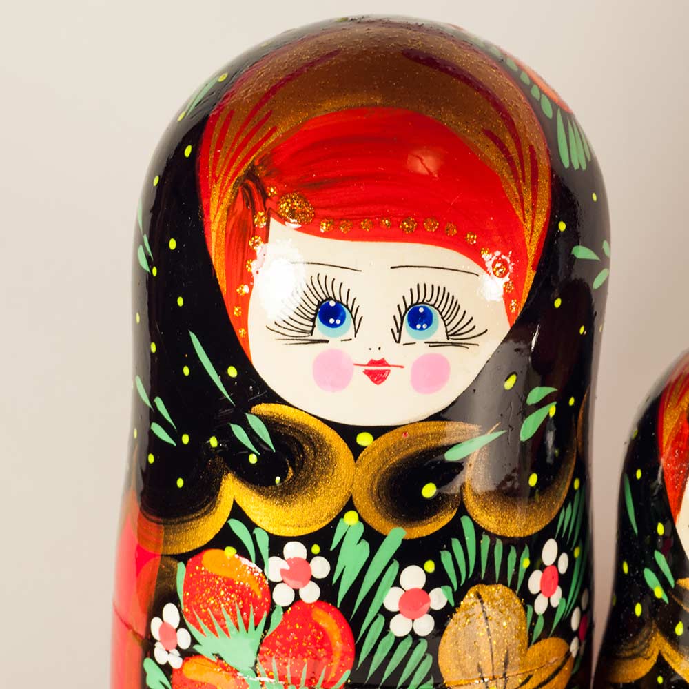 Russian Nesting Doll with Floral Patterns Strawberry 5 pc 7" Hand Painted Russia 