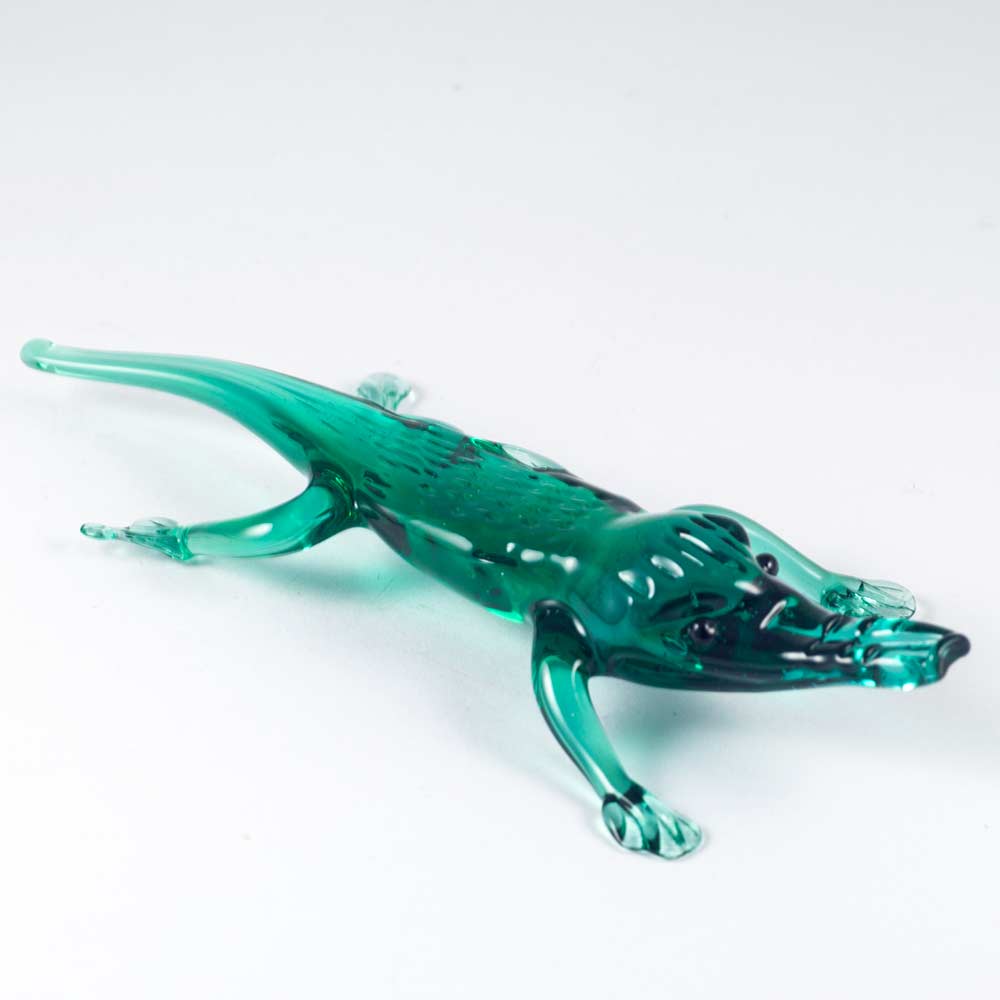 Blown Glass Figurine Art Animal Small Reptile Green Alligator Crocodile