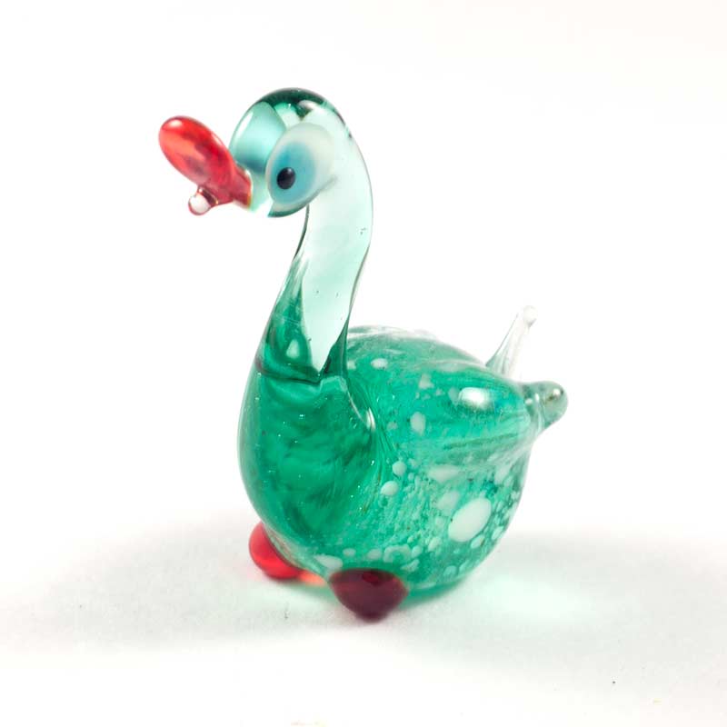 Glass Little Goose Figurine Green Color in Glass Figurines Birds category