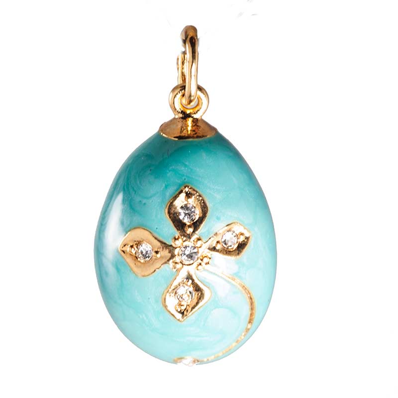 Faberge Style Pendant Cloverleaf on Turquoise - Russian Enamel Jewelry ...