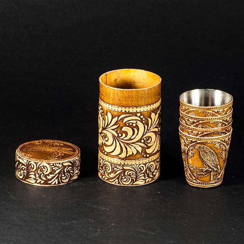 Set of Shot Glasses with Case Hawk in Birch Bark Crafts Trinket Boxes category