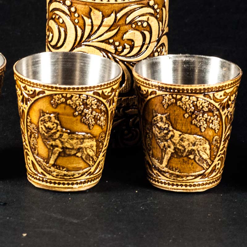 Set of Shot Glasses with Case Wolf in Birch Bark Crafts Trinket Boxes category