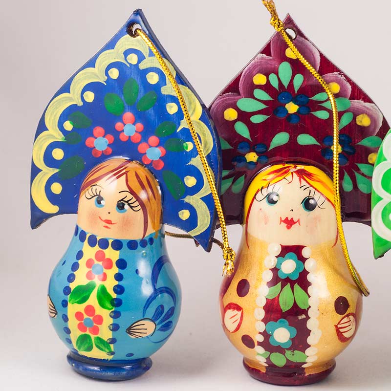Set of Assorted Wood Dolls Russian Girls in  Christmas Ornaments category