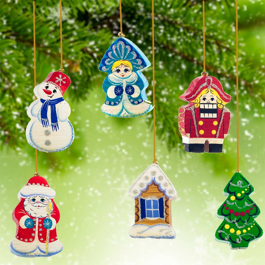 Christmas Motives Ornaments Set - Russina Christmas Ornaments- Wood ...