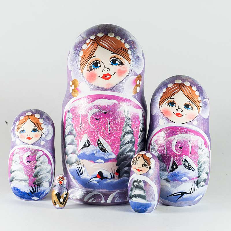 Russian Winter Scenes  in Violet Shadows in Nesting Dolls Traditional Dolls category