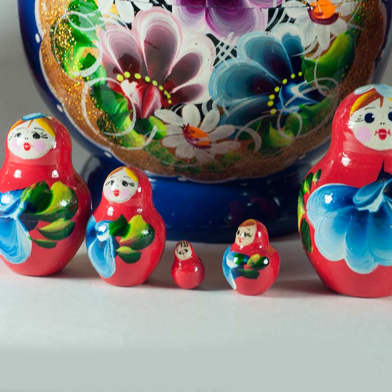 Matryoshka Wild Flowers on Red in Nesting Dolls Flowers  category