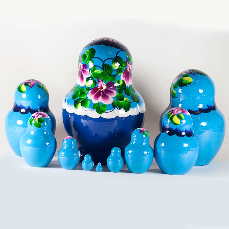 Matryoshka Wild Flowers on Bright Blue in Nesting Dolls Flowers  category