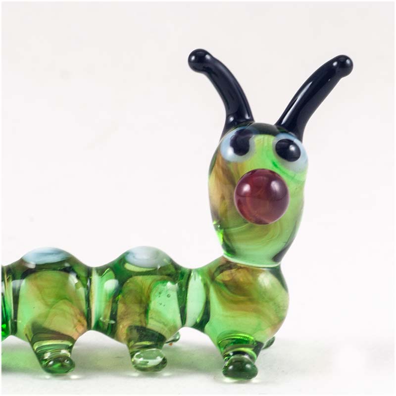 Hand Blown Glass Funny Caterpillar Worm Animal Blue Green White Figurine Statue Decoration Collectible Small Miniature Hand Painted Deco