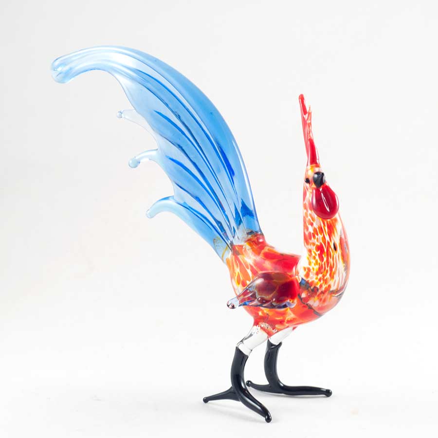 Long Tail Glass Rooster in Glass Figurines Birds category