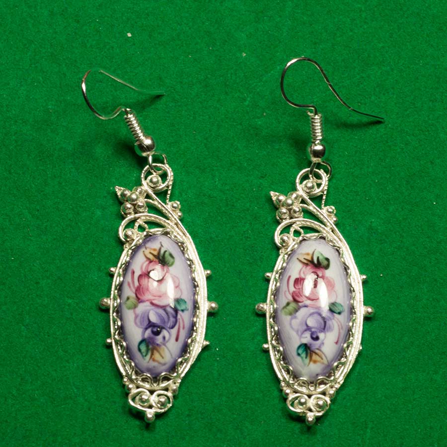 Silver and Purple Floral Cherub Earrings