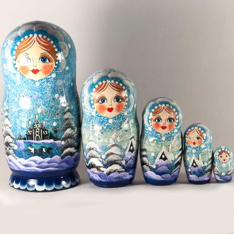 Matryoshka Doll Winter Night in Nesting Dolls One-of-a-kind category