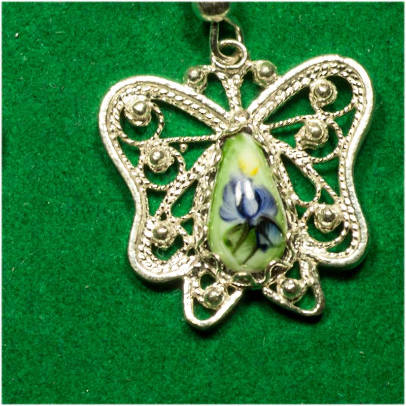 Enamel Earring Butterfly Green in Finift Jewelry Earrings category