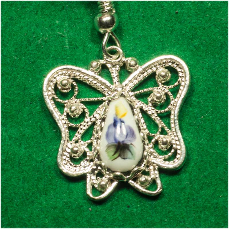 Enamel Earring Butterfly White in Finift Jewelry Earrings category