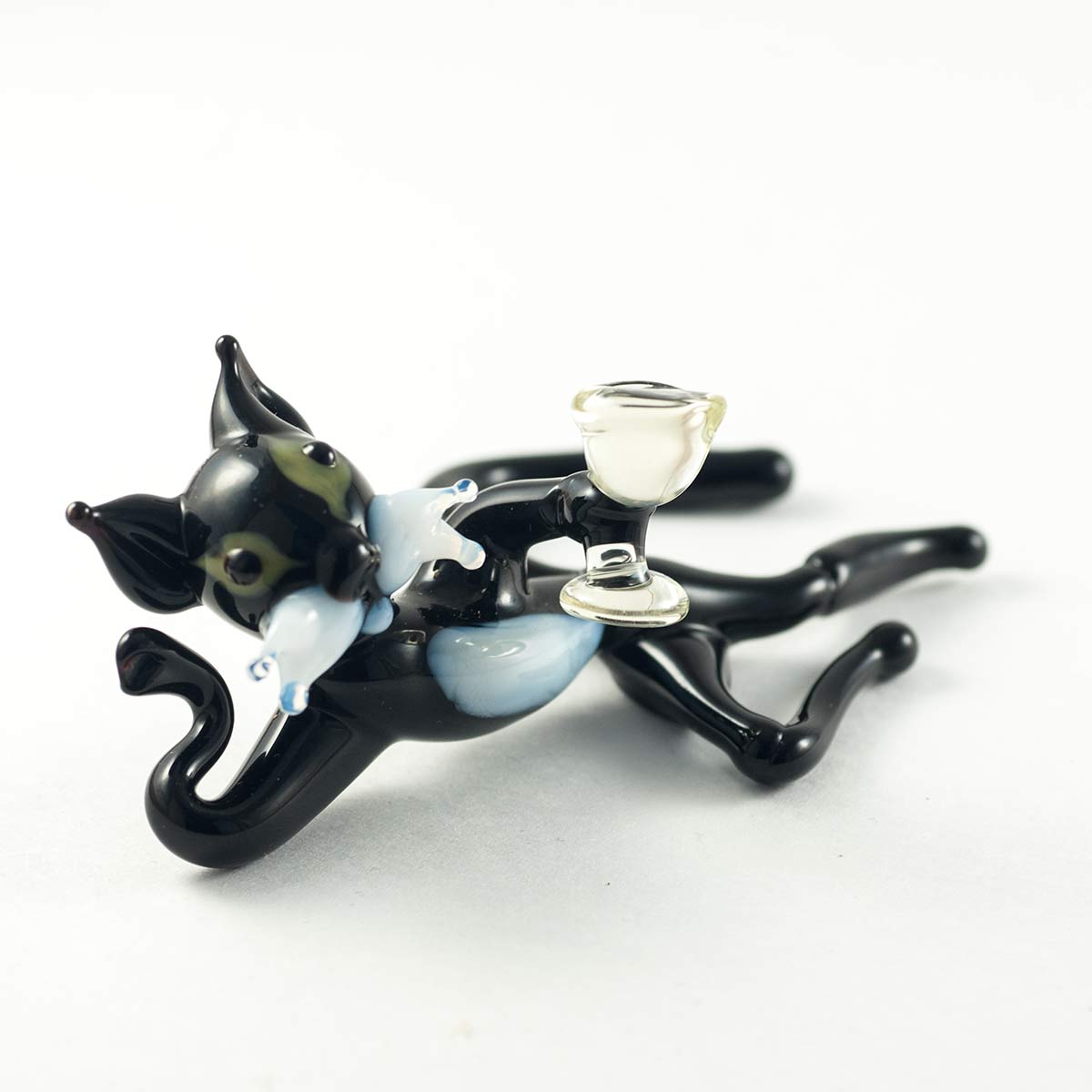 Black Cat Drinking Champagne in Glass Figurines Cats category