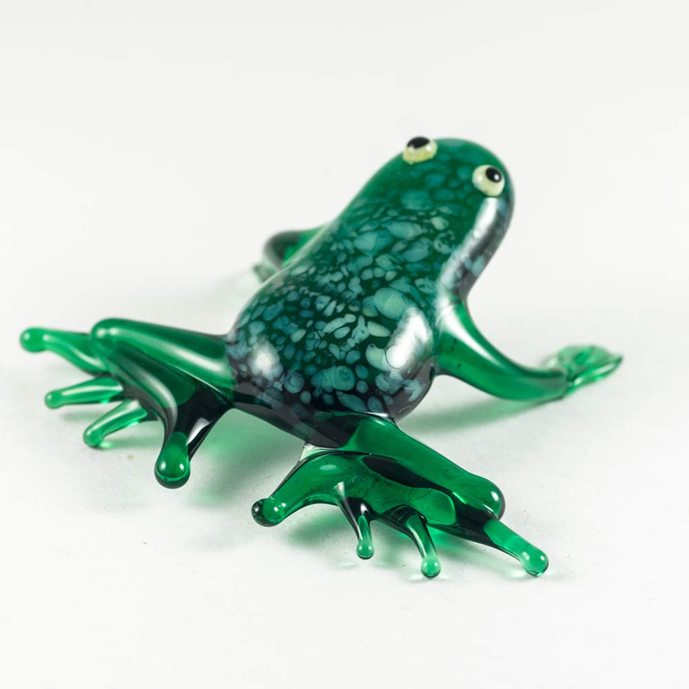 Green Glass Frog Figurine - Russian Blown Glass Reptiles