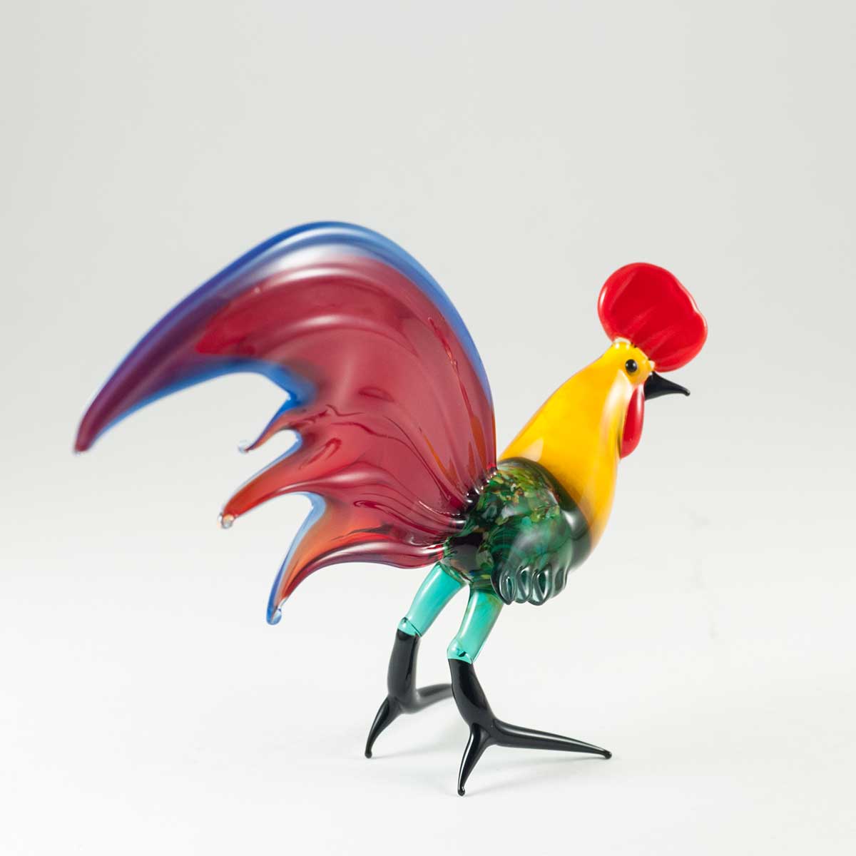 Red Tailed Glass Rooster in Glass Figurines Birds category