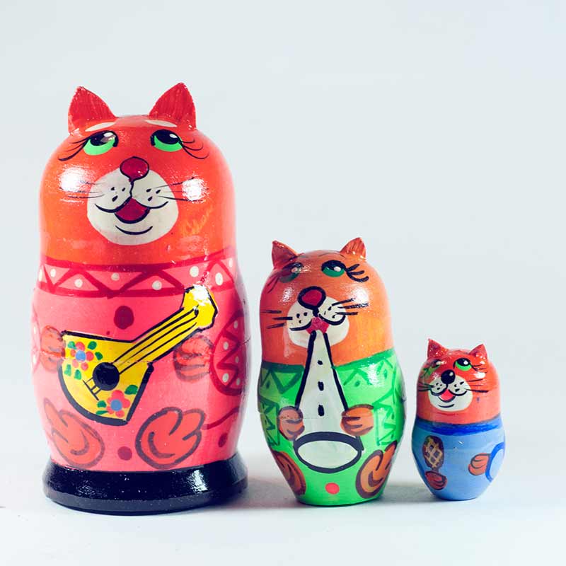 Matryoshka Cats with Balalaika in Nesting Dolls Animals  category