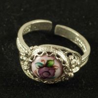 Enamel Ring Crimson Flower Pink in Finift Jewelry Enamel Rings category
