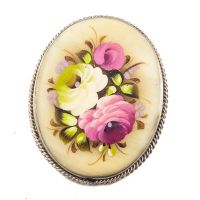 Brooch Red and White Roses in Mother-of-Pearl Jewelry Brooches category