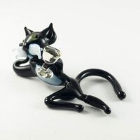 Black Cat Drinking Champagne in Glass Figurines Cats category