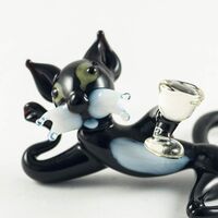 Black Cat Drinking Champagne in Glass Figurines Cats category