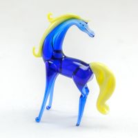 Blue Glass Horse with Yellow Mane in Glass Figurines Farm Animals category