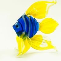 Blue and Yellow Fish Figurine in Glass Figurines Sea Life Creatures category