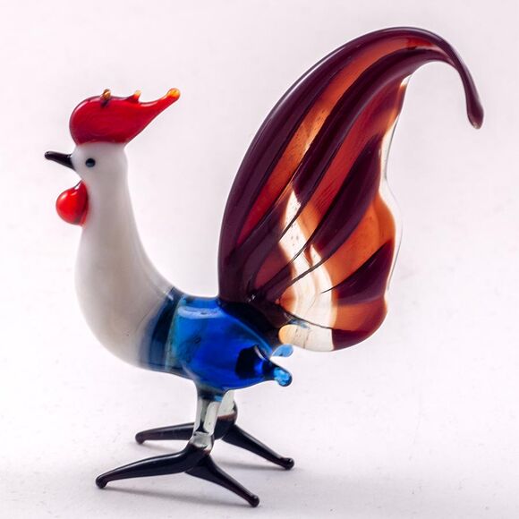 Colorful Rooster Figurine in Glass Figurines Birds category