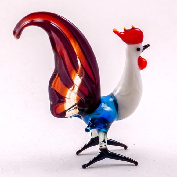 Colorful Rooster Figurine in Glass Figurines Birds category