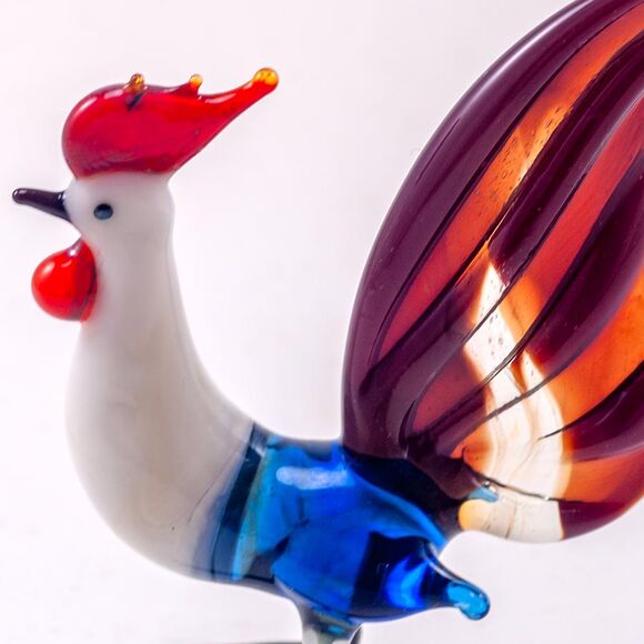Colorful Rooster Figurine in Glass Figurines Birds category
