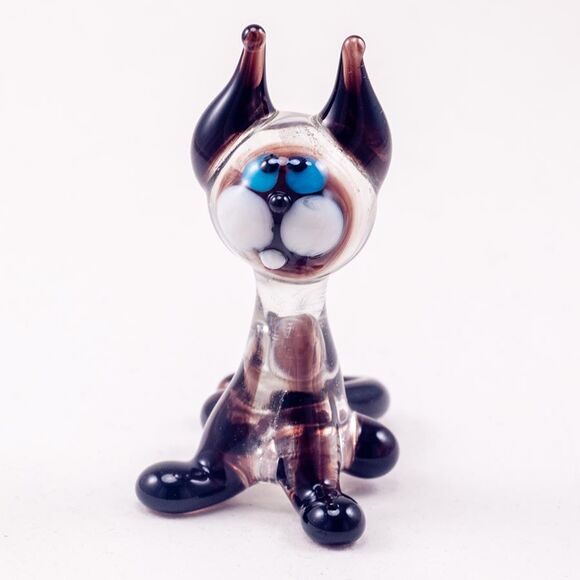 Glass Siamese Cat with Black Ears in Glass Figurines Cats category