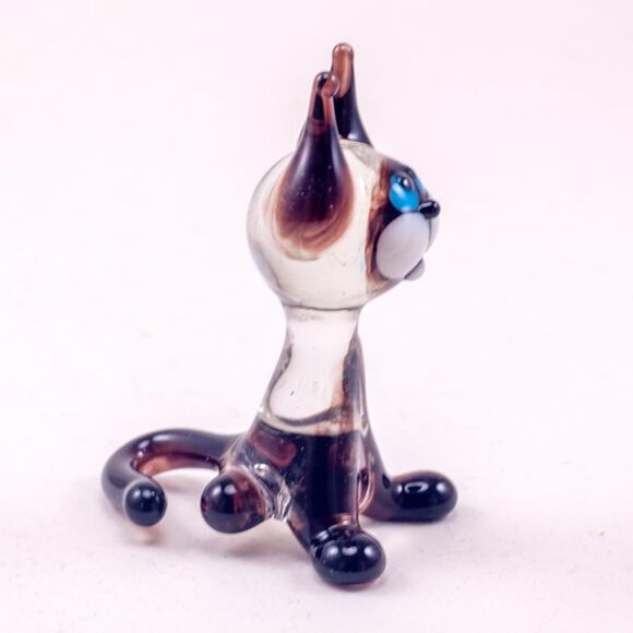 Glass Siamese Cat with Black Ears in Glass Figurines Cats category