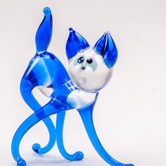 Glass Blue Cat in Glass Figurines Cats category