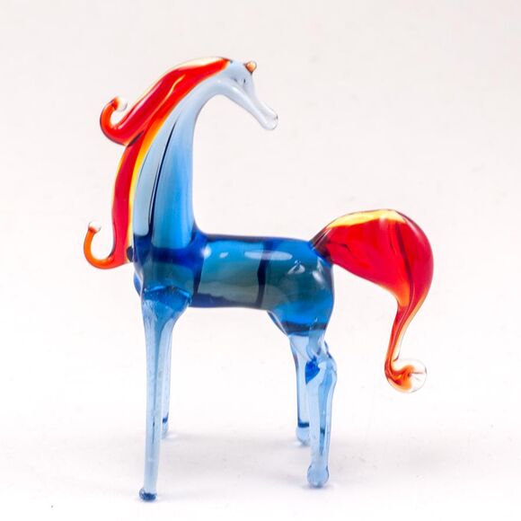 Blue Glass Horse with Red Mane in Glass Figurines Farm Animals category
