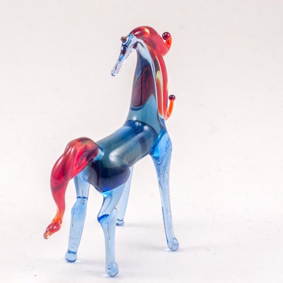 Blue Glass Horse with Red Mane in Glass Figurines Farm Animals category