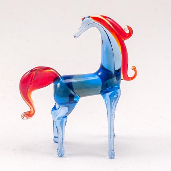 Blue Glass Horse with Red Mane in Glass Figurines Farm Animals category