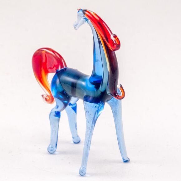 Blue Glass Horse with Red Mane in Glass Figurines Farm Animals category