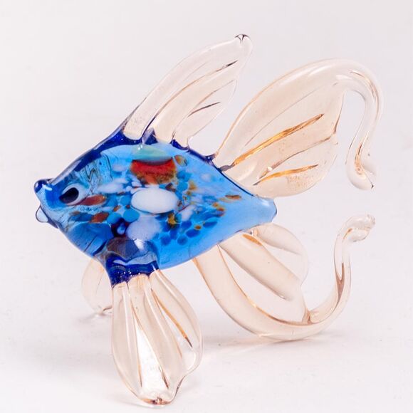 Blue and Beige Fish Figurine in Glass Figurines Sea Life Creatures category