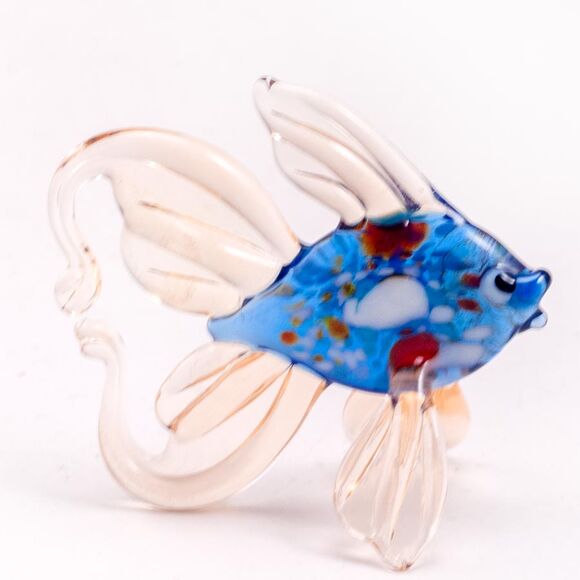 Blue and Beige Fish Figurine in Glass Figurines Sea Life Creatures category