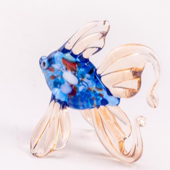 Blue and Beige Fish Figurine in Glass Figurines Sea Life Creatures category