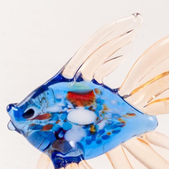 Blue and Beige Fish Figurine in Glass Figurines Sea Life Creatures category