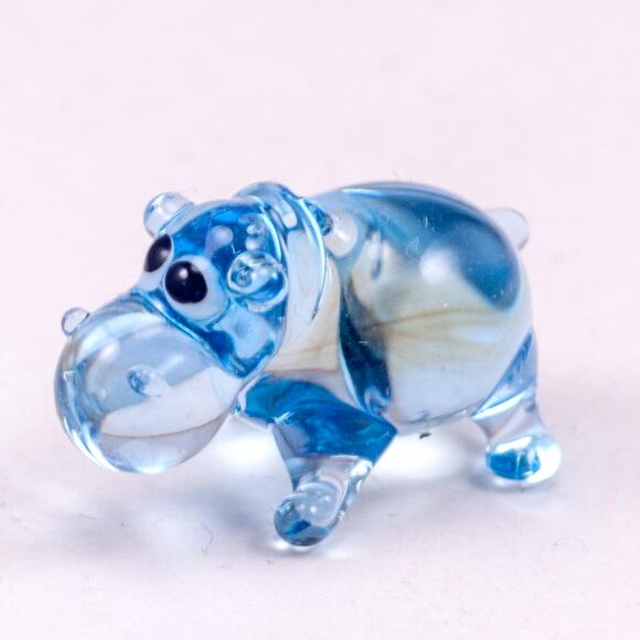 Blue Hippo Mini Figurine in Glass Figurines Miniature Figurines category